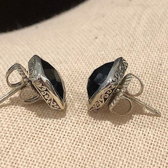 LOIS HILL Black Onyx Cushion Cut Checkerboard Sterling Silver Stud Earrings - Picture 10 of 15